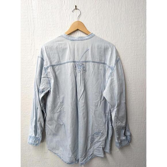 J Jill 100% Cotton Denim Embroidered Chambray Top Shirt Women's Size Large - Picture 5 of 5